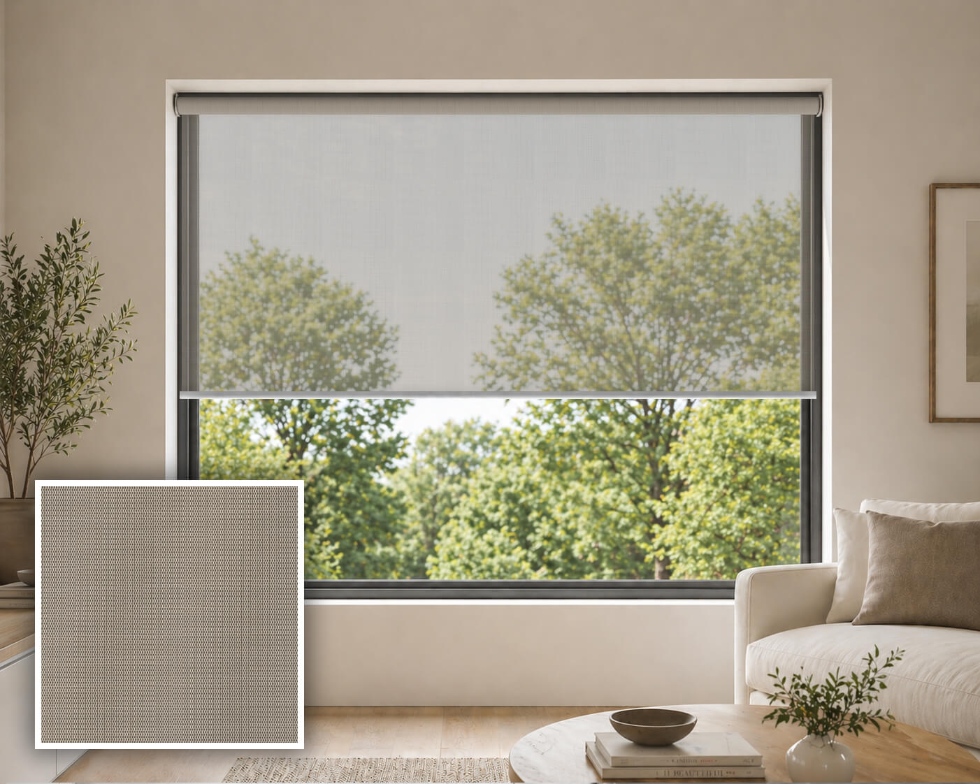 Modishy Linen/Bronze Screen Roller Blind